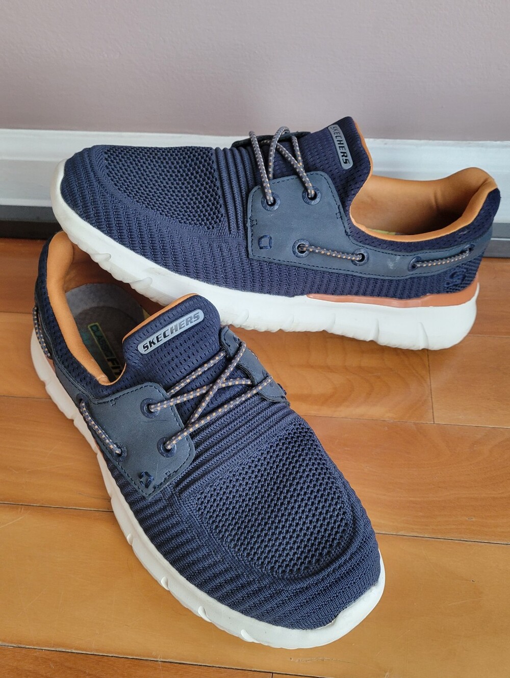 SKECHERS Men's Blue Delson 3.0 Roth Bungee Slip-Ins Boat Shoes Sneakers Size 7.5